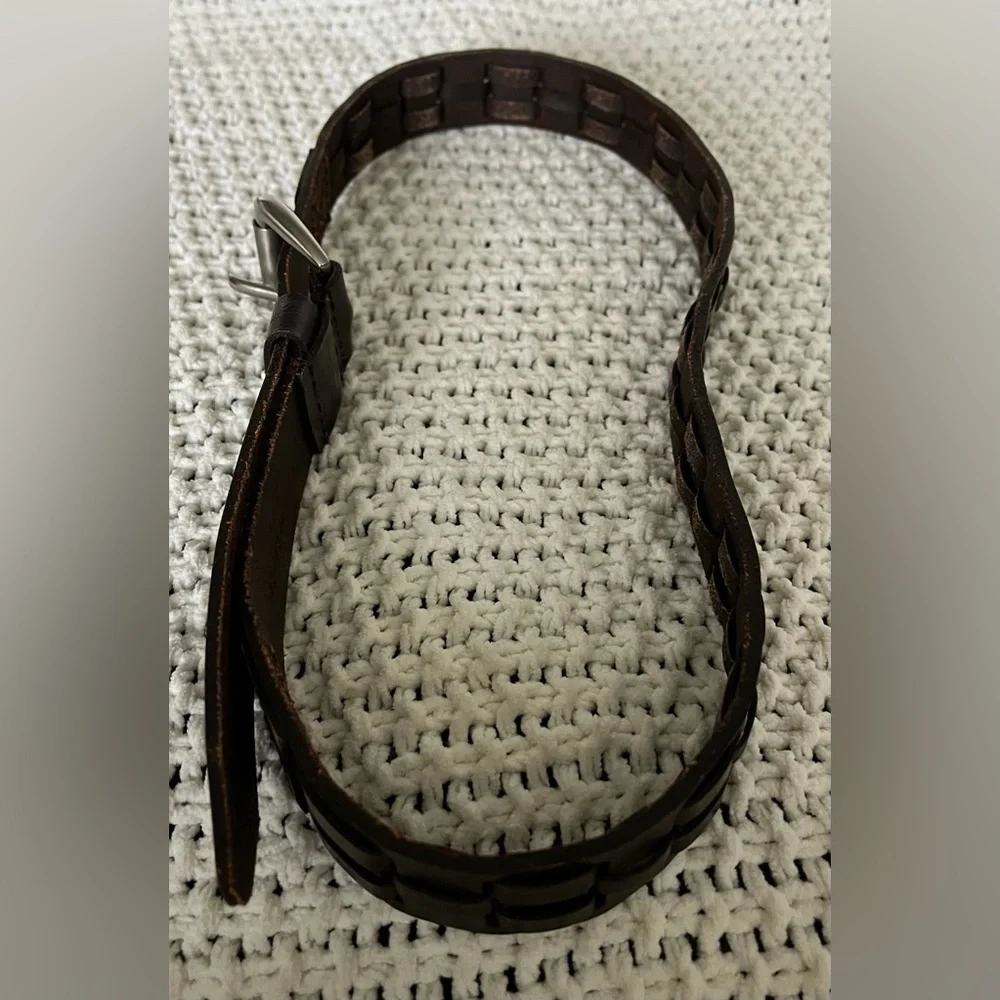 Unisex Dark Brown Leather Thick Braid Belt; Size M/L (Approx. 38” Total Length)